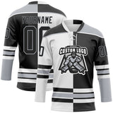 Custom Black Gray-White Split Fashion Hockey Lace Neck Jersey
