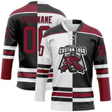 Custom Black Crimson-White Split Fashion Hockey Lace Neck Jersey