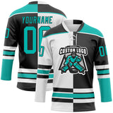 Custom Black Aqua-White Split Fashion Hockey Lace Neck Jersey
