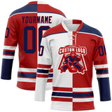 Custom Red Navy-White Split Fashion Hockey Lace Neck Jersey