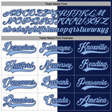 Custom Navy Light Blue-White Split Fashion Hockey Lace Neck Jersey