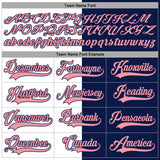 Custom Navy Medium Pink-White Split Fashion Hockey Lace Neck Jersey