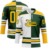 Custom Green Gold-White Split Fashion Hockey Lace Neck Jersey