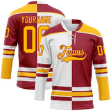 Custom Maroon Gold-White Split Fashion Hockey Lace Neck Jersey