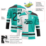 Custom Aqua Black-White Split Fashion Hockey Lace Neck Jersey