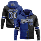 Custom Black Royal-White Split Ripped Pattern Baseball Pullover Sweatshirt Hoodie