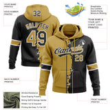 Custom Black Old Gold-White Split Ripped Pattern Baseball Pullover Sweatshirt Hoodie
