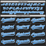 Custom Black Powder Blue-White Split Ripped Pattern Baseball Pullover Sweatshirt Hoodie
