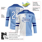 Custom Light Blue White-Royal Split Fashion Hockey Lace Neck Jersey
