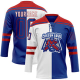 Custom Royal Red-White Split Fashion Hockey Lace Neck Jersey