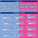 Custom Pink Royal Light Blue-White Split Fashion Hockey Lace Neck Jersey