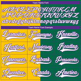 Custom Kelly Green Purple Yellow-White Split Fashion Hockey Lace Neck Jersey