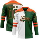 Custom Green Orange-White Split Fashion Hockey Lace Neck Jersey