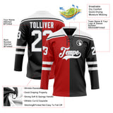Custom Black White Red-Gray Split Fashion Hockey Lace Neck Jersey