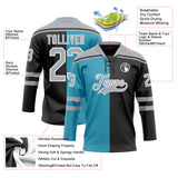Custom Black Gray Panther Blue-White Split Fashion Hockey Lace Neck Jersey