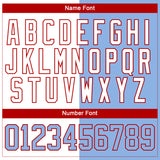 Custom Light Blue Red-White Split Fashion Hockey Lace Neck Jersey