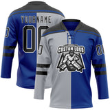 Custom Royal Black Gray-White Split Fashion Hockey Lace Neck Jersey