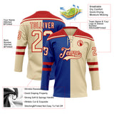 Custom Cream Royal-Red Split Fashion Hockey Lace Neck Jersey