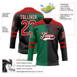 Custom Black Red Kelly Green-White Split Fashion Hockey Lace Neck Jersey