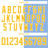 Custom Light Blue Gold-White Split Fashion Hockey Lace Neck Jersey