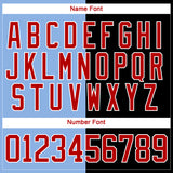 Custom Black Red Light Blue-White Split Fashion Hockey Lace Neck Jersey