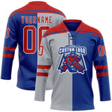 Custom Royal Red Gray-White Split Fashion Hockey Lace Neck Jersey