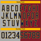 Custom Crimson Navy Gray-Gold Split Fashion Hockey Lace Neck Jersey