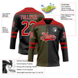 Custom Black Red Olive-White Split Fashion Hockey Lace Neck Jersey
