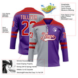 Custom Purple Red Gray-White Split Fashion Hockey Lace Neck Jersey