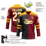 Custom Crimson White Black-Gold Split Fashion Hockey Lace Neck Jersey