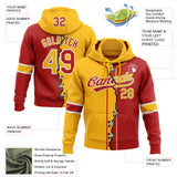 Custom Red Gold-White Split Ripped Pattern Baseball Pullover Sweatshirt Hoodie