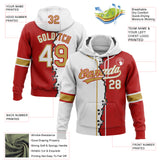 Custom Red White-Old Gold Split Ripped Pattern Baseball Pullover Sweatshirt Hoodie