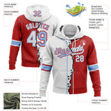 Custom Red White-Light Blue Split Ripped Pattern Baseball Pullover Sweatshirt Hoodie