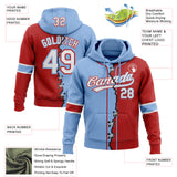 Custom Red White-Light Blue Split Ripped Pattern Baseball Pullover Sweatshirt Hoodie