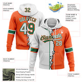 Custom Orange White-Kelly Green Split Ripped Pattern Baseball Pullover Sweatshirt Hoodie