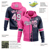 Custom Navy White-Pink Split Ripped Pattern Baseball Pullover Sweatshirt Hoodie