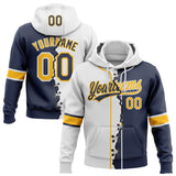 Custom Navy Gold-White Split Ripped Pattern Baseball Pullover Sweatshirt Hoodie