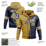 Custom Navy Old Gold-White Split Ripped Pattern Baseball Pullover Sweatshirt Hoodie