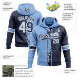 Custom Navy White-Light Blue Split Ripped Pattern Baseball Pullover Sweatshirt Hoodie