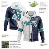 Custom Navy White-Teal Split Ripped Pattern Baseball Pullover Sweatshirt Hoodie