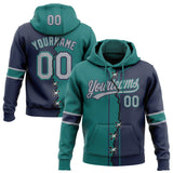 Custom Navy Gray-Teal Split Ripped Pattern Baseball Pullover Sweatshirt Hoodie