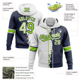 Custom Navy White-Neon Green Split Ripped Pattern Baseball Pullover Sweatshirt Hoodie