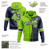 Custom Navy Neon Green-White Split Ripped Pattern Baseball Pullover Sweatshirt Hoodie