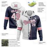Custom Navy White-Medium Pink Split Ripped Pattern Baseball Pullover Sweatshirt Hoodie