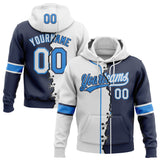 Custom Navy White-Powder Blue Split Ripped Pattern Baseball Pullover Sweatshirt Hoodie