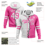 Custom Pink-White Split Ripped Pattern Baseball Pullover Sweatshirt Hoodie