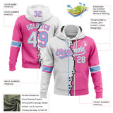 Custom Pink White-Light Blue Split Ripped Pattern Baseball Pullover Sweatshirt Hoodie