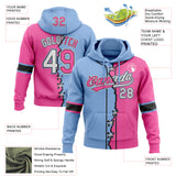 Custom Pink White Light Blue-Black Split Ripped Pattern Baseball Pullover Sweatshirt Hoodie
