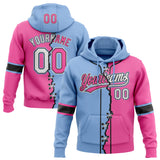 Custom Pink White Light Blue-Black Split Ripped Pattern Baseball Pullover Sweatshirt Hoodie