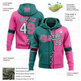 Custom Pink White Teal-Black Split Ripped Pattern Baseball Pullover Sweatshirt Hoodie